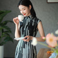 black and white stripes|Modern one-Pieces Qipao Dress（香嵩）