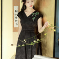 Ink and Black Embroidered Jacquard | Waist-Cinched Neo-Chinese Dresses (竹灵)