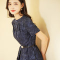 Navy Blue Intricate Jacquard | Effortless Flared Skirt (赫本)