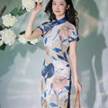 Floral Linen-Textured Chiffon | Modern one-Pieces Qipao Dress (梦虞)