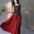navy blue|pleated long skirt（炽缇）