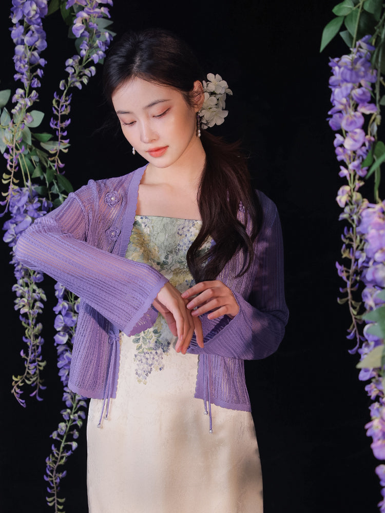 Knit Crochet|Micro Flared Sleeves Knit Cardigan(倾黎）