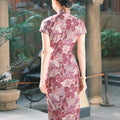 Rose Pink Chiffon Print | Modern one-Pieces Qipao Dress (花间游)