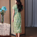 Tender Green Embroidered Lily Orchid | Modern one-Pieces Qipao Dress (杳卿)