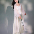 Pale Pink Silk Embroidered | Hanfu-Style Long Draped Cardigan (菲芸)