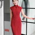dark red polka dot|Modern one-Pieces Qipao Dress（舒萌）
