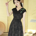 Ink and Black Embroidered Jacquard | Waist-Cinched Neo-Chinese Dresses (竹灵)