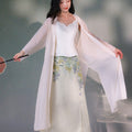Pale Pink Silk Embroidered | Hanfu-Style Long Draped Cardigan (菲芸)