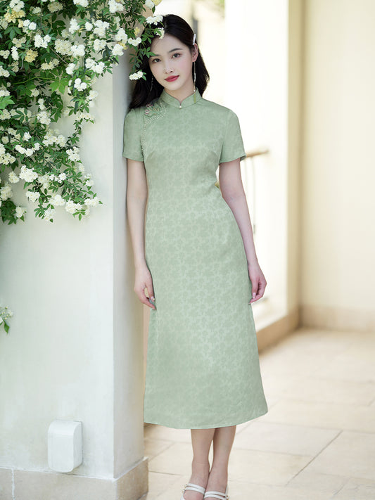 Pea - Green|Modern one-Pieces Qipao dress（陇月）