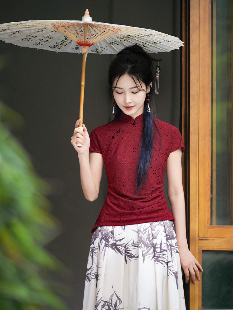 reddish color|Modern one-Pieces Qipao top（胭华）