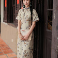Milky white Butterfly Print | Modern one-Pieces Qipao Dress (蝶涯)