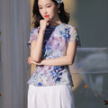 Blue, purple and orange coloring|Modern one-Pieces Qipao top（叶栀）