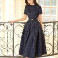 Navy Blue Intricate Jacquard | Effortless Flared Skirt (赫本)
