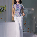 Blue, purple and orange coloring|Modern one-Pieces Qipao top（叶栀）