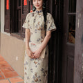 Milky white Butterfly Print | Modern one-Pieces Qipao Dress (蝶涯)