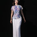 Blue, purple and orange coloring|Modern one-Pieces Qipao top（叶栀）