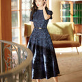 Navy Blue Intricate Jacquard | Effortless Flared Skirt (赫本)