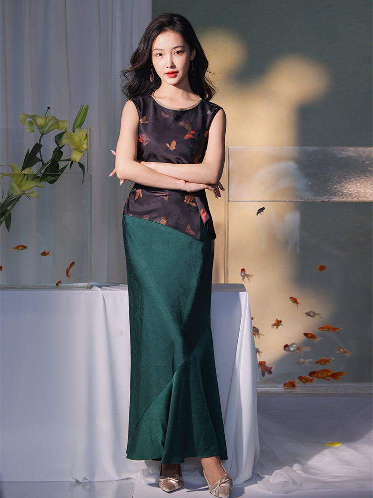 pine green| Cropped Fishtail Skirt（春渐）