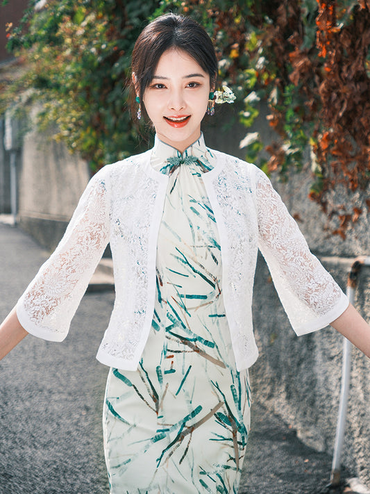 white lace|Versatile Qipao cardigan（青萤）