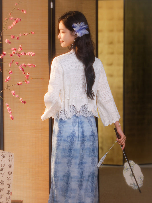 Milky White Knit Lace| Elegant Cardigan Wrap (思汀)