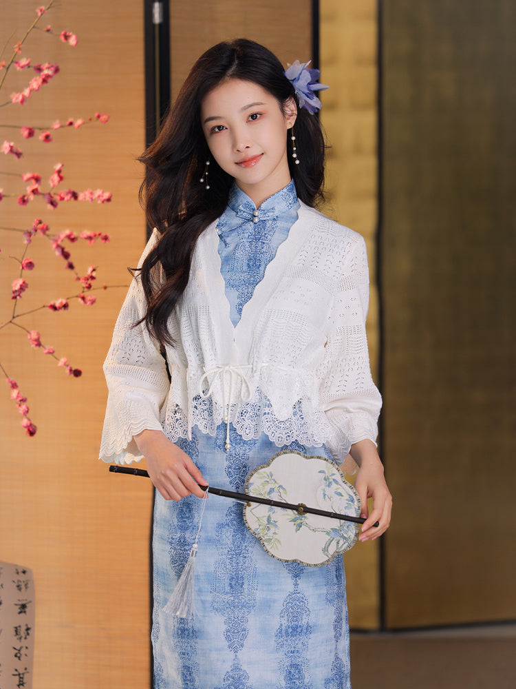 Milky White Knit Lace| Elegant Cardigan Wrap (思汀)