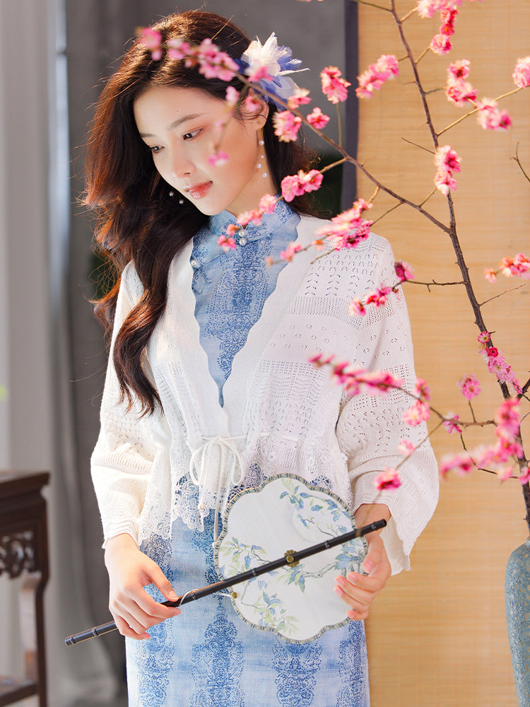Milky White Knit Lace| Elegant Cardigan Wrap (思汀)