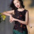 Flower color on black background|pleated Qipao a sleeveless garment（云笺）