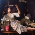 Apricot-White Relaxed Fit| Modern one-Pieces Qipao Dress（鞠依）