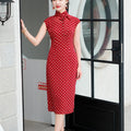 dark red polka dot|Modern one-Pieces Qipao Dress（舒萌）