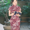 Rose Pink Chiffon Print | Modern one-Pieces Qipao Dress (花间游)