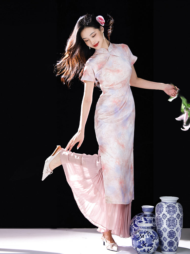 Light and airy simulated silk pleated half-skirt（翩羽）