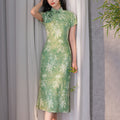 Tender Green Embroidered Lily Orchid | Modern one-Pieces Qipao Dress (杳卿)