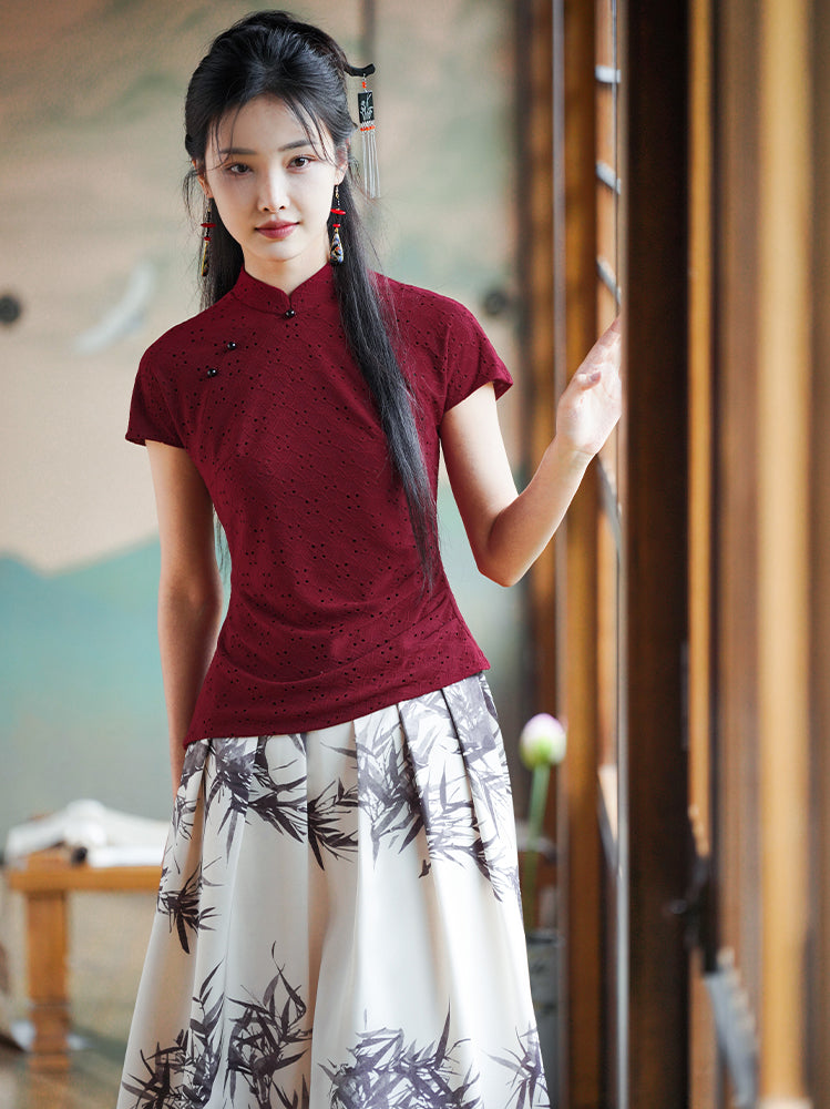 reddish color|Modern one-Pieces Qipao top（胭华）