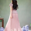 Light and airy simulated silk pleated half-skirt（翩羽）