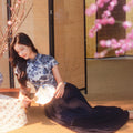 navy blue|pleated long skirt（炽缇）
