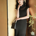 Refined Ink Black Sophistication | Modern one-Pieces Qipao Dress (扶芳)