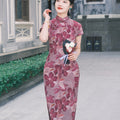 Rose Pink Chiffon Print | Modern one-Pieces Qipao Dress (花间游)