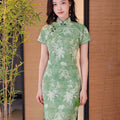 Tender Green Embroidered Lily Orchid | Modern one-Pieces Qipao Dress (杳卿)