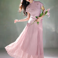 Light and airy simulated silk pleated half-skirt（翩羽）