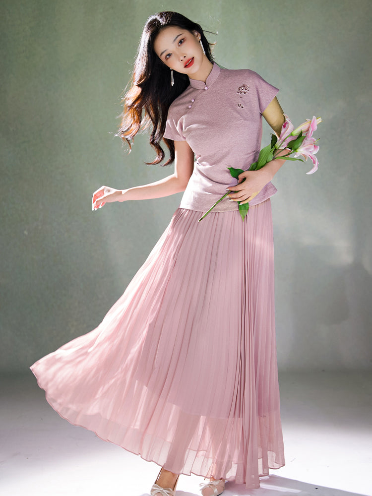 Light and airy simulated silk pleated half-skirt（翩羽）