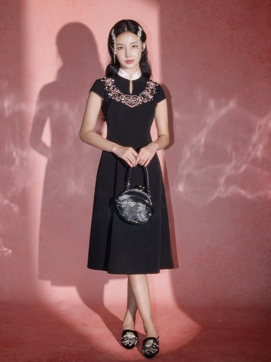 Sumi Black Artisan Embroidery | Neo-Chinese Dress（如苑）