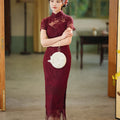 Burgundy Lace Embroidery | Modern one-Pieces Qipao Dress（绯颜）