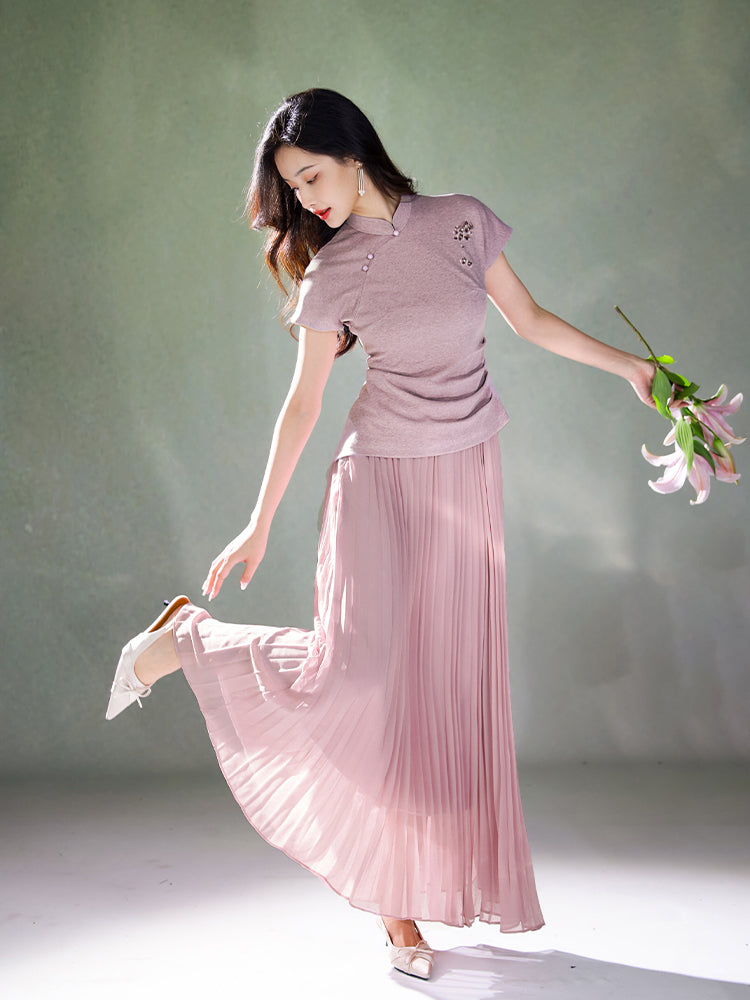 Light and airy simulated silk pleated half-skirt（翩羽）