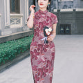 Rose Pink Chiffon Print | Modern one-Pieces Qipao Dress (花间游)