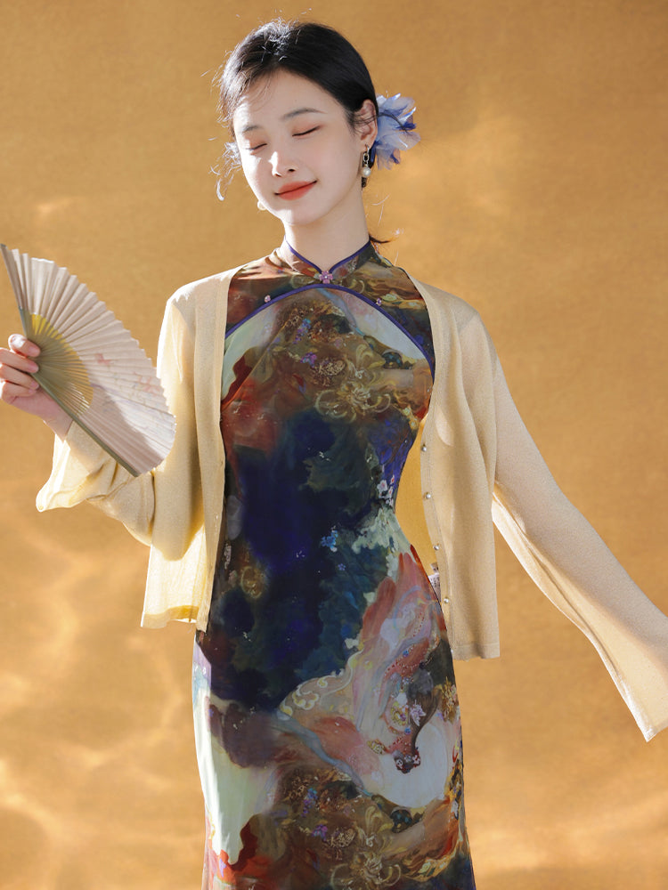 Ice Feeling Imported Metallic Glitter Yarn micro-knit cardigan（莎婳）