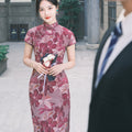 Rose Pink Chiffon Print | Modern one-Pieces Qipao Dress (花间游)