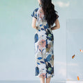 Floral Linen-Textured Chiffon | Modern one-Pieces Qipao Dress (梦虞)