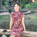 Rose Pink Chiffon Print | Modern one-Pieces Qipao Dress (花间游)