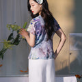 Blue, purple and orange coloring|Modern one-Pieces Qipao top（叶栀）