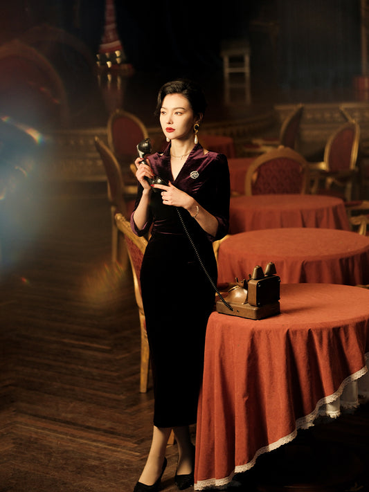 Deep Purple Velvet | Modernized Qipao Evening Dress（马莲）
